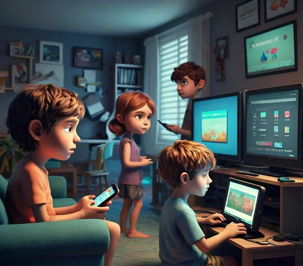 AI GENERATED IMAGE OF KIDS ADDICTIVE TO DEVICES