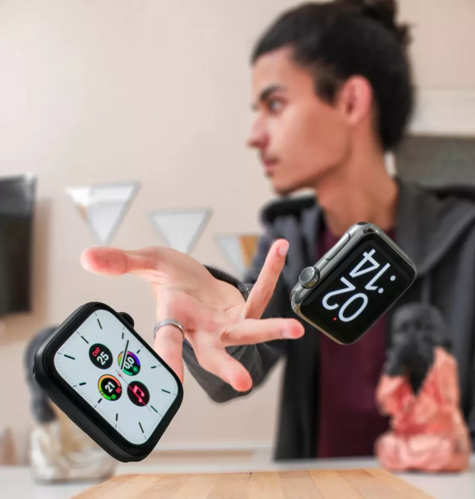 MAN THROWING Apple Watches TOWARDS CAMERA