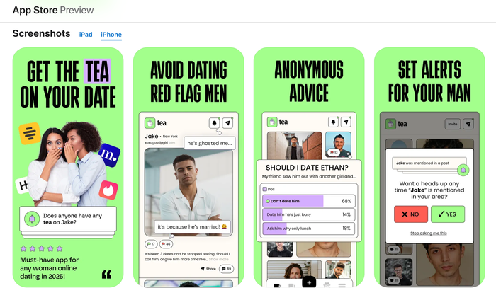 screenshots from tea app