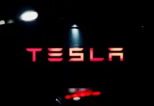 Tesla Logo In Red neon light