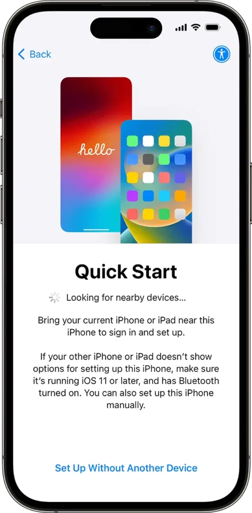 Switching Phones Without Losing Data: A Complete iPhone and Android Migration Guide iPhone Quick Start screen showing direct transfer setup