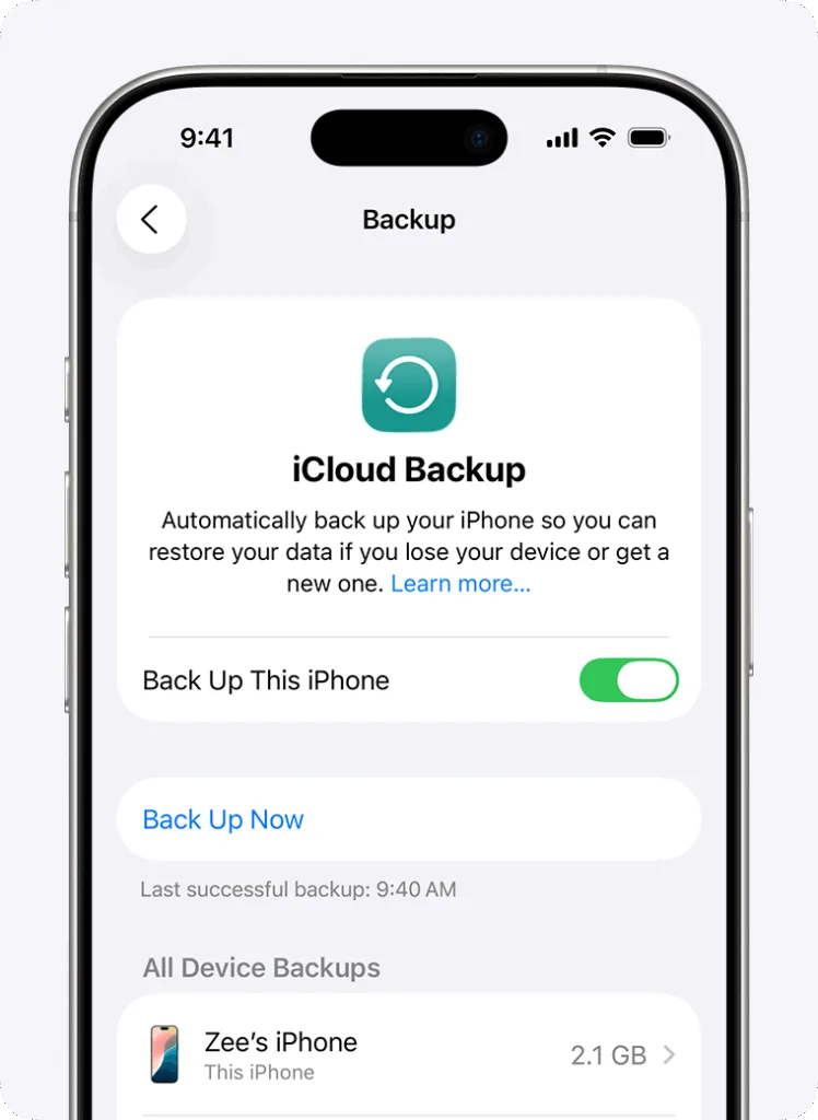 Switching Phones Without Losing Data: A Complete iPhone and Android Migration Guide iCloud backup and restore settings screen