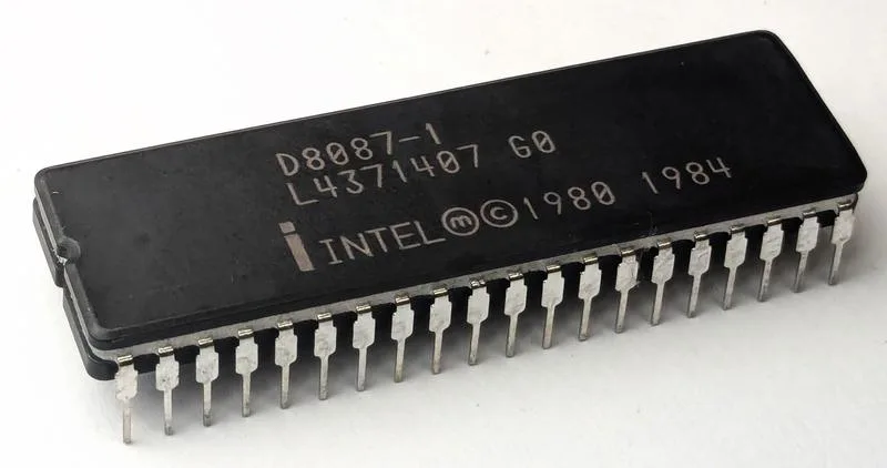 Intel 8087 Microcode Secrets: Surprising Register Swap Revealed The Intel 8087 chip is packaged in a 40-pin DIP (dual in-line package).