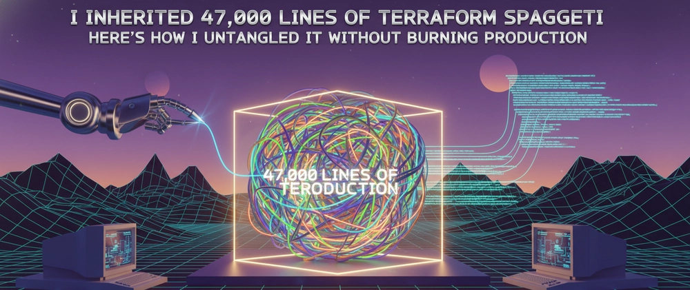 Terraform Spaghetti: How One Engineer Untangled 47,000 Lines Without K Cover image for I Inherited 47,000 Lines of Terraform Spaghetti — Here's How I Untangled It Without Burning Producti