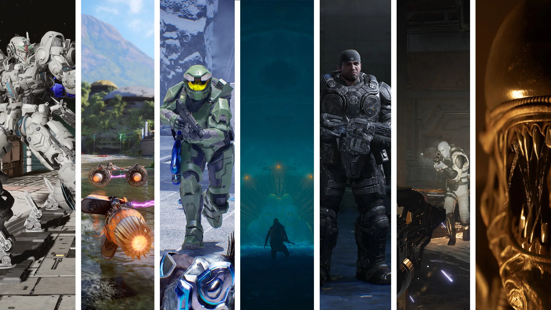 Best Sci-Fi Games of Summer Game Fest 2026: 7 Top Picks best sci-fi games — Split image showing screenshots from seven sci-fi games shown at SGF 2026.