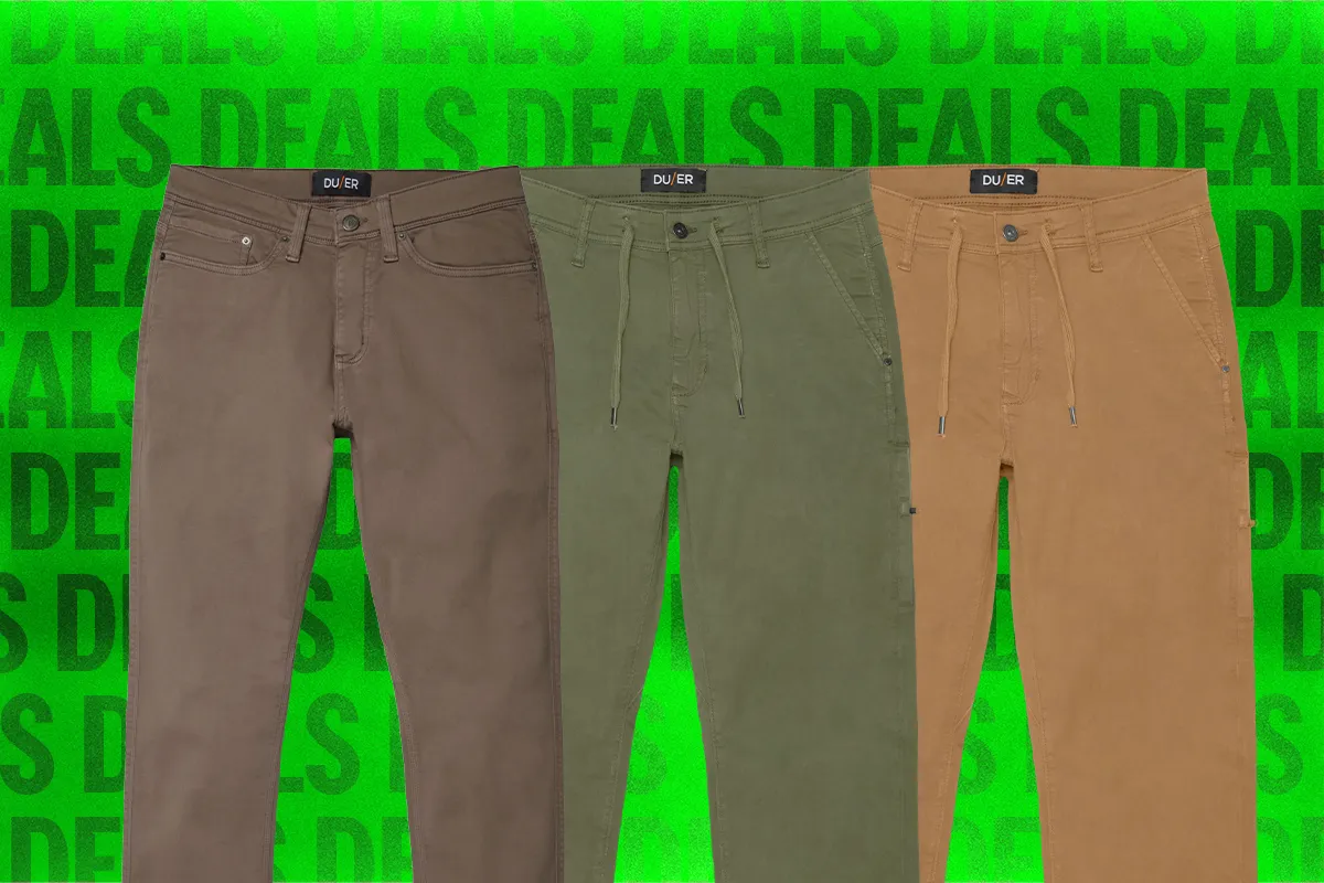 Duer's Best Pants Are on Sale — Here's What's Worth Buying Duer pants sale — Image may contain Clothing Pants Jeans and Khaki