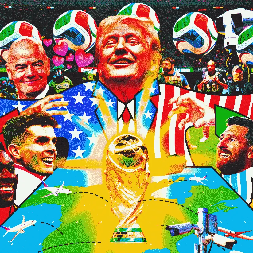 2026 World Cup: Biggest Ever, but at What Cost? Image may contain Donald Trump Christian Pulisic Art Collage Adult Person Baby Face Head People Ball and Football