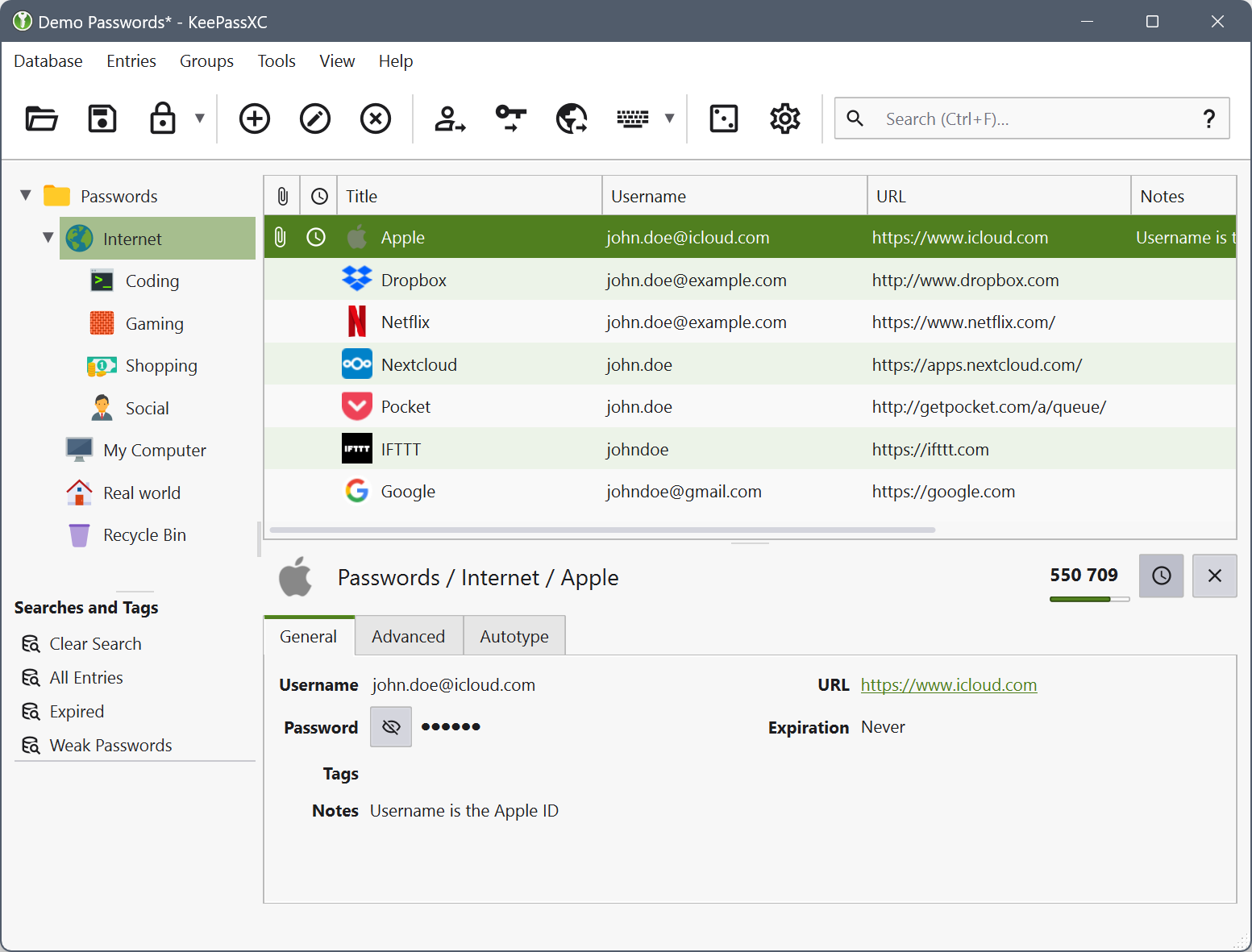 5 Best Google Password Manager Alternatives to Use Right Now KeePassXC database screenshot