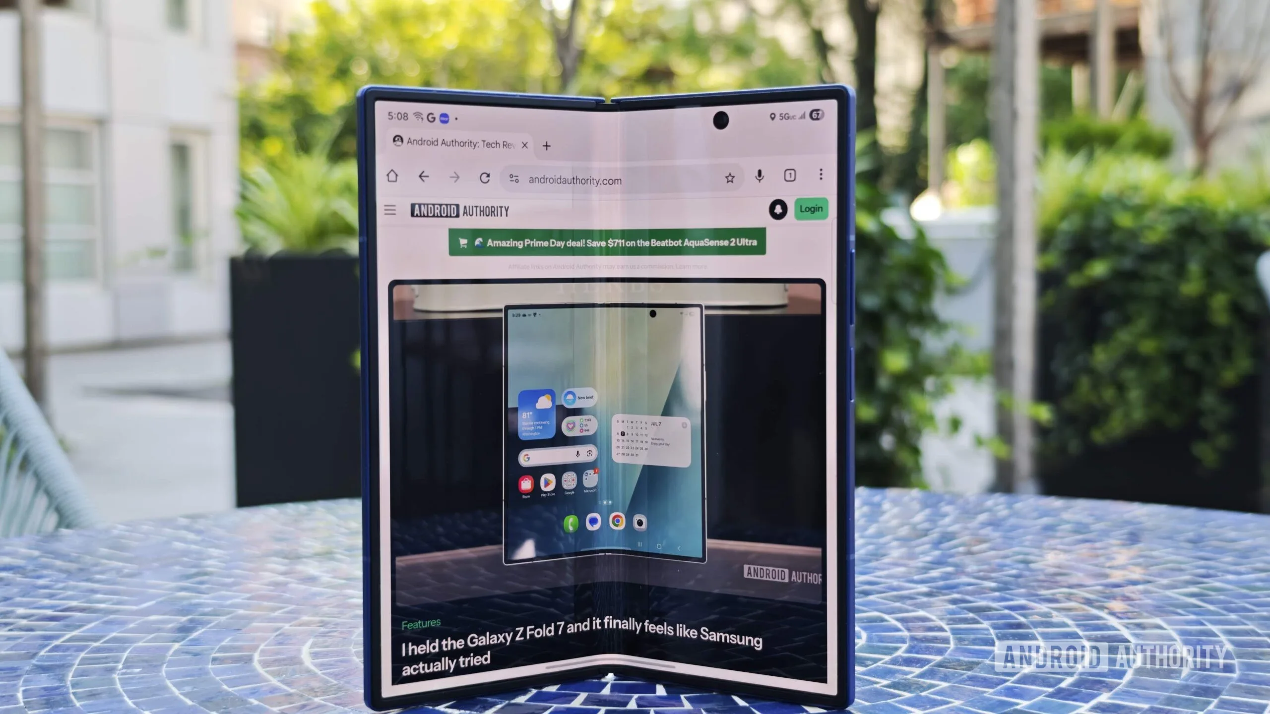Galaxy Z Fold 7 Gets New Galaxy AI Features from the S26 Galaxy Z Fold 7 AI features — Galaxy Z Fold 7 unfolded upright on table hero image