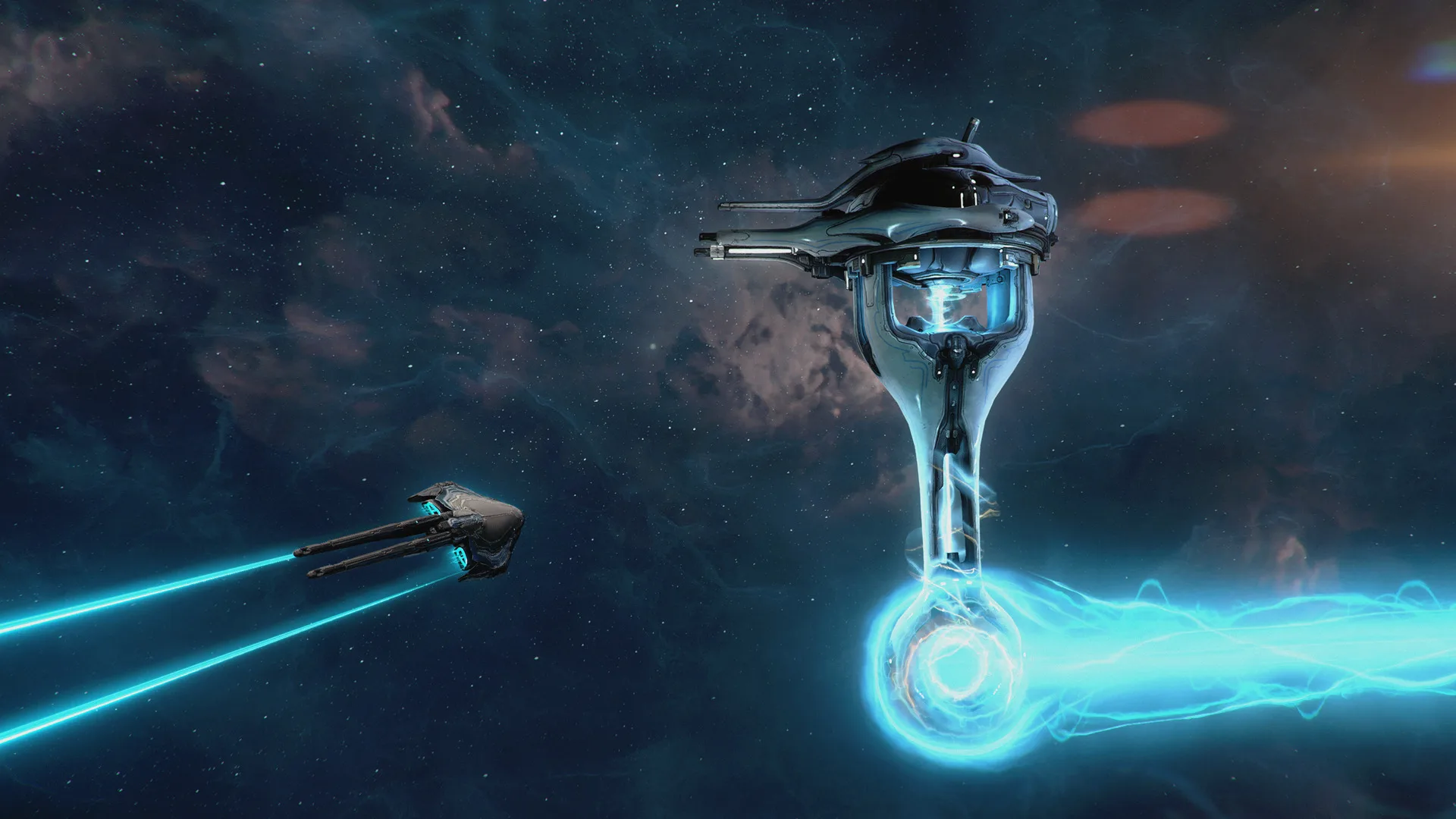 Warframe Constellations Update: New Dual Warframe and Railjack Revival Promotional screenshot from sci-fi game Warframe Jade Shadows: Constellations.