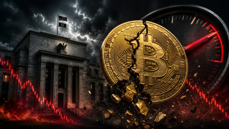 Bitcoin Long Liquidations Top $427M After Sticky Inflation Kills $60K Bitcoin long liquidations — Cracked Bitcoin coin in front of the Federal Reserve and a falling market chart, illustratin