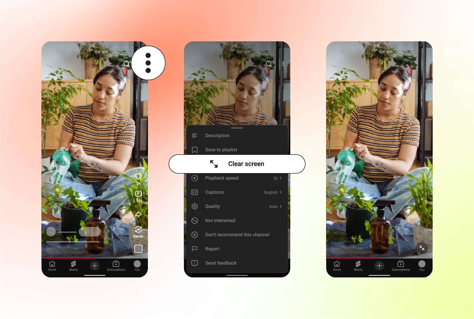 YouTube Shorts gets new TikTok-style features including clear screen m YouTube Shorts update — youtube-shorts-clear-screen