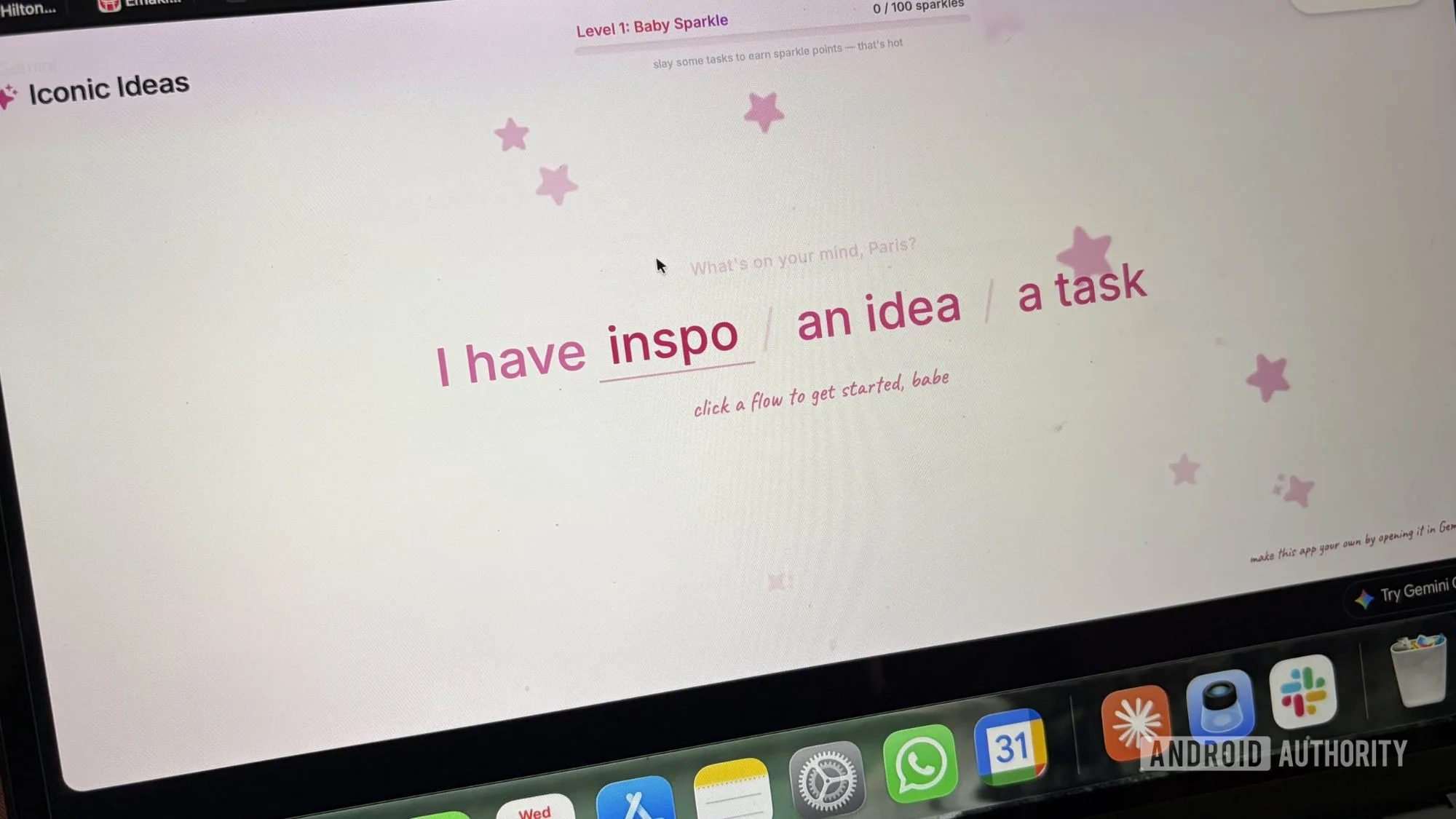 Gemini Canvas Lets Paris Hilton Build a Real App Without Code Gemini Canvas — Paris Hilton custom productivity app opened on a MacBook