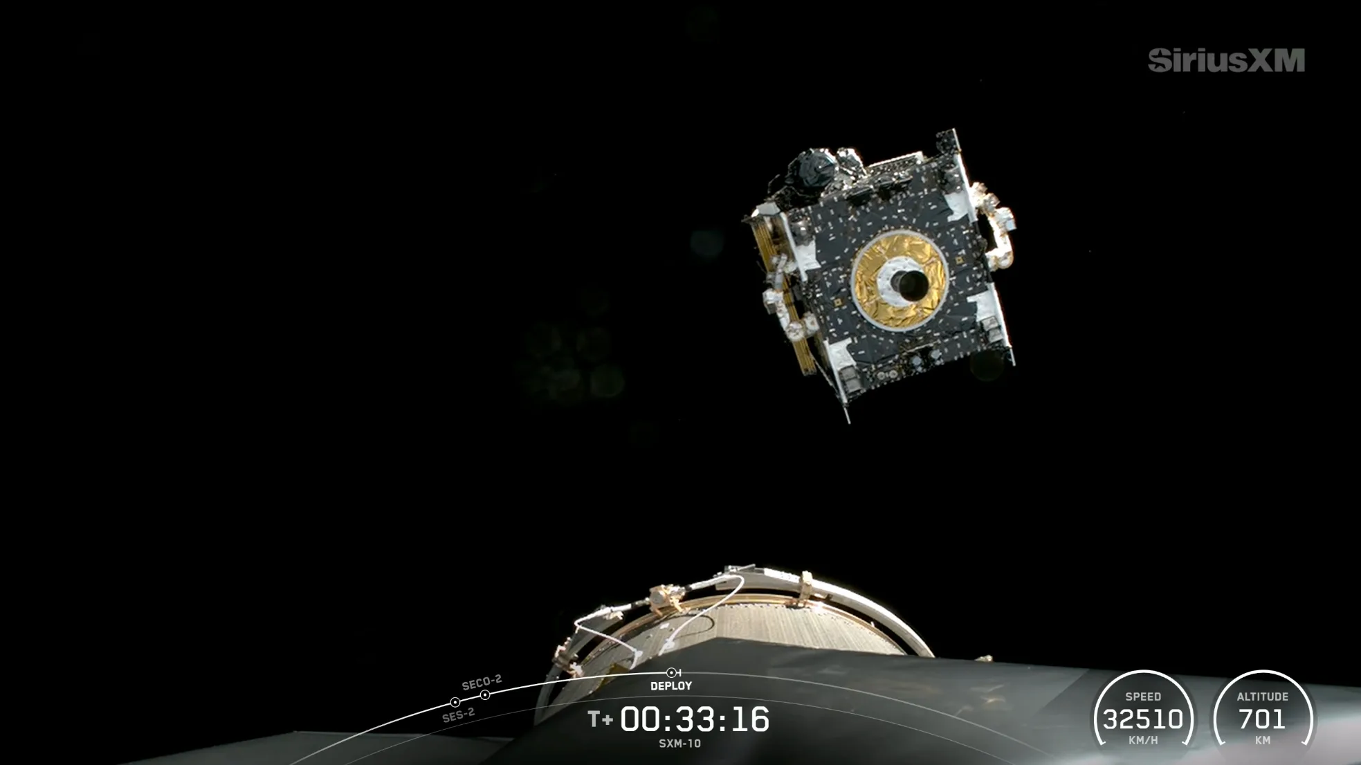 SpaceX Falcon 9 Launches 15,400-lb SiriusXM Satellite on 17th Booster SiriusXM satellite launch — a boxy satellite deploys from its rocket's upper stage in earth orbit