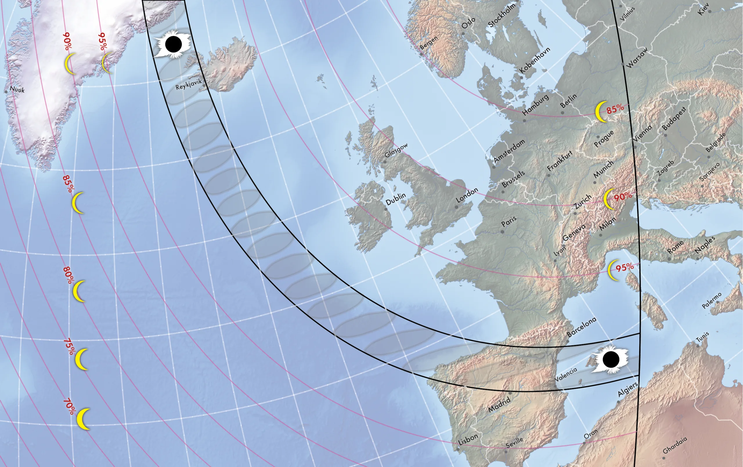 2026 Solar Eclipse: Best Places to See a Partial Eclipsed Sunset map showing the path of the total solar eclipse on aug 12 2026.