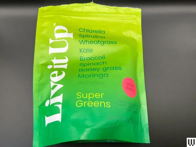 Best Greens Powders 2026: Top 16 Picks, Expert-Tested Overhead view of Live It Up Super Greens a green resealable bag of nutrient powder