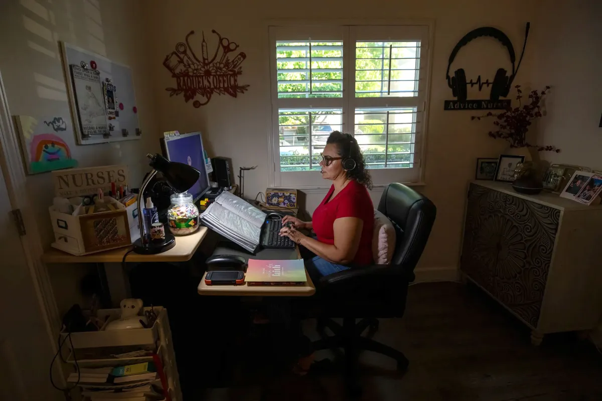 Kaiser Nurse Surveillance Is a Critical Test for Healthcare AI Kaiser nurse surveillance — Kaiser Permanente advice nurse Raquel Alvarez Sanchez works from her home office in Santa Ro