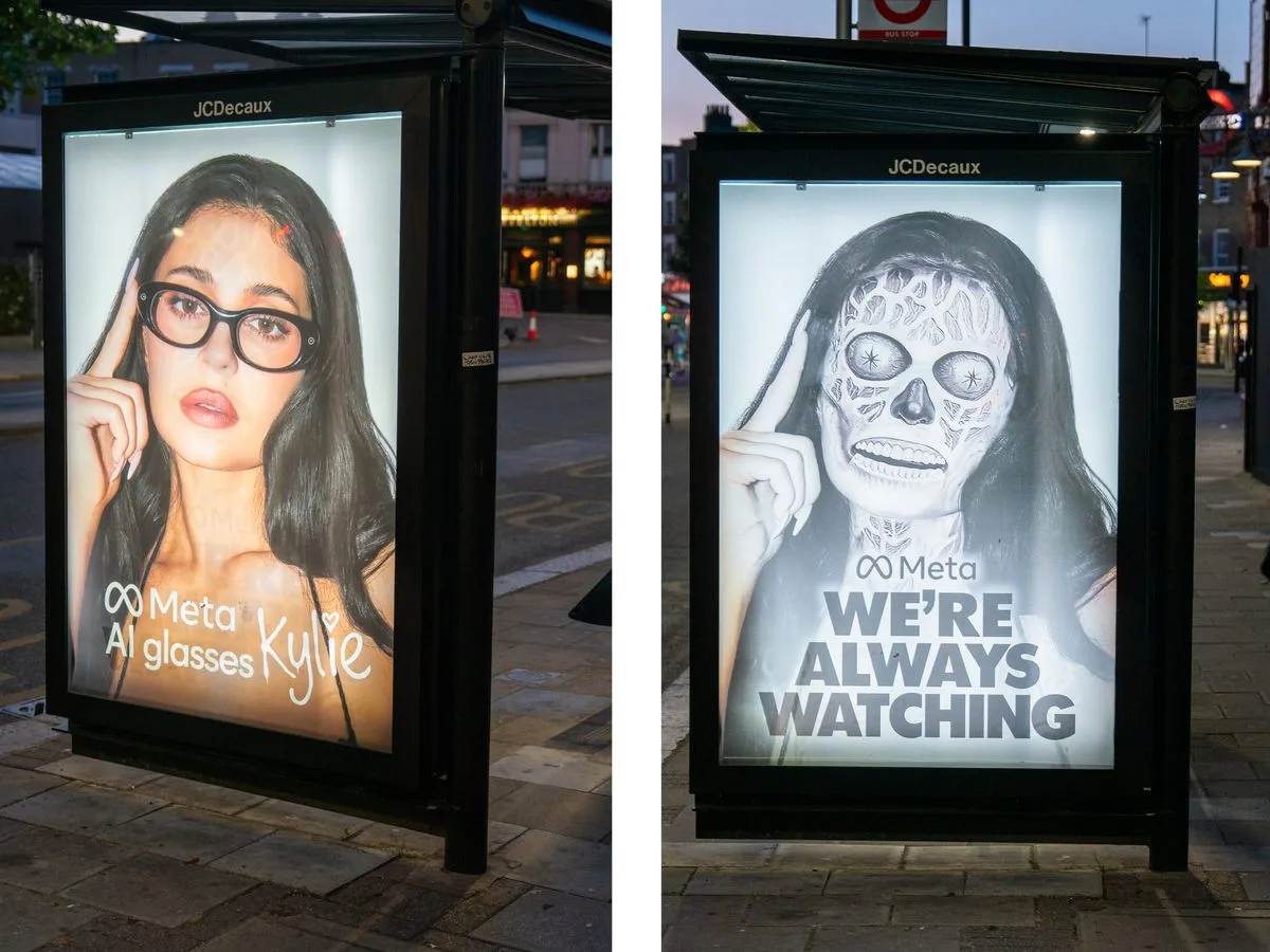 Meta Smart Glasses Face a Critical London Privacy Protest Meta smart glasses 2026 — Guerrilla London Bus Ads Mock Kylie Jenner’s Meta Glasses Campaign