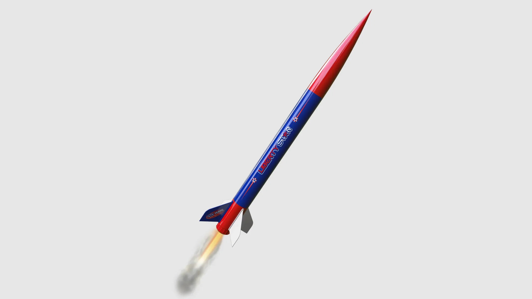 Estes Liberty Star Model Rocket: Best Way to Mark 250 Years The Estes Liberty Star launching upwards on a grey background.