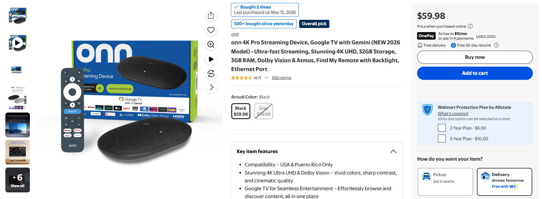 Onn 4K Pro restock brings Walmart’s $59 streamer back Onn 4K Pro restock — As of July 15