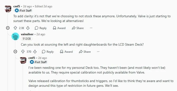 Steam Deck batteries are safe for now, Valve confirms Steam Deck batteries — iFixit staffers said the other day that Valve was sunsetting the parts. That’s no longer true of