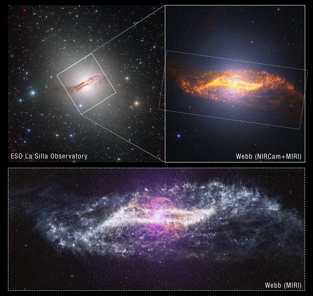 James Webb Space Telescope Turns 4 — New Images Reveal Galaxy Crash Si A diagram showing the galaxy in an image from the JWST's MIRI, one with the JWST's NIRCam and MIRI com