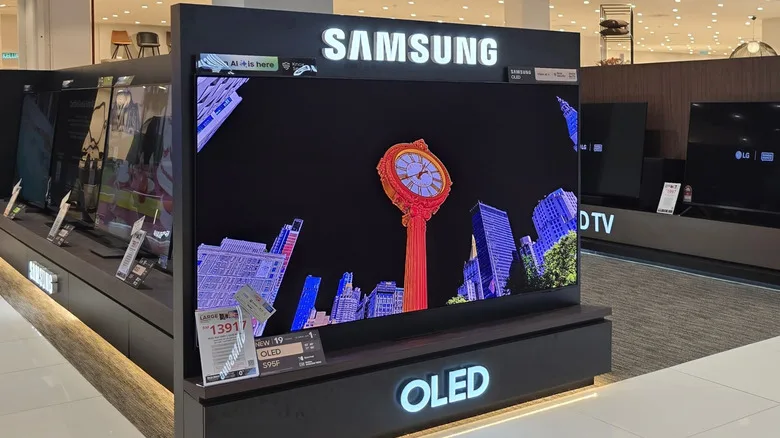 OLED TVs 2026: The Expert Case for Paying More An in-store display featuring Samsung OLED screens