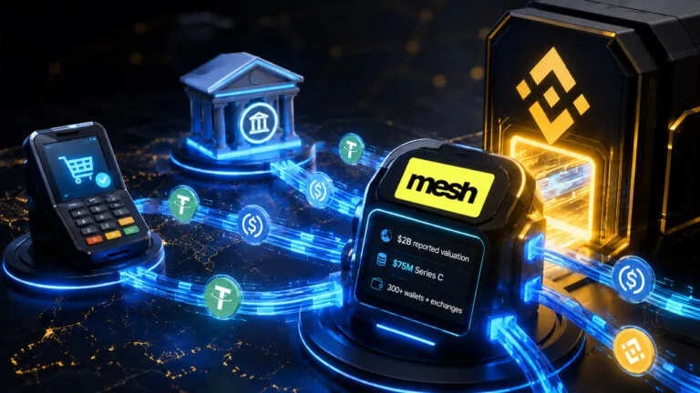 Crypto Startups in 2026: The $2M Compliance Wall Killing New Entrants Binance Mesh stablecoin payment network illustration showing digital wallet and blockchain payment infrastructure