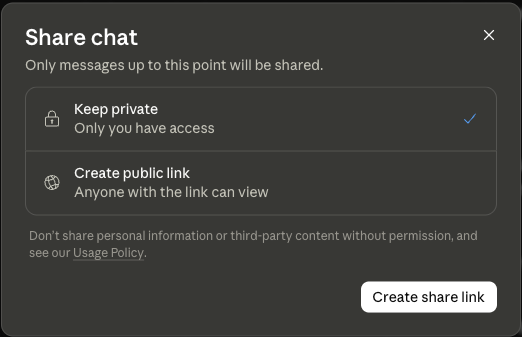 Claude Shared Chats Exposed a Critical Privacy Gap Claude shared chats — A screenshot of Claude’s “share chat” feature, when the user chooses the “Keep private” optionImag