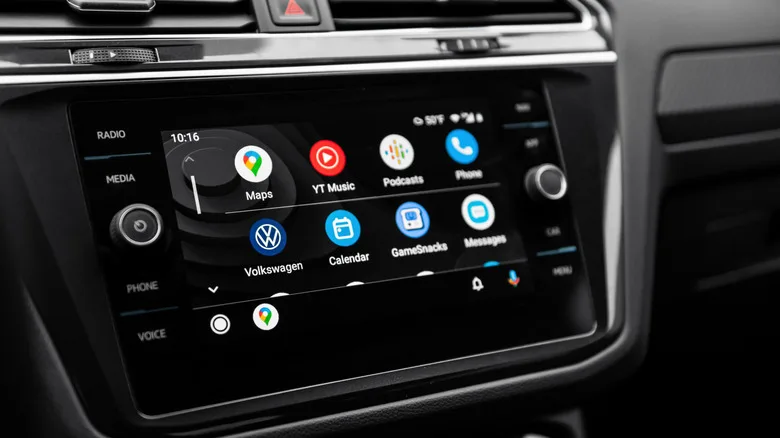 Android Auto vs CarPlay: The Key Differences for Drivers A list of Android apps on a VW car screen via Android Auto