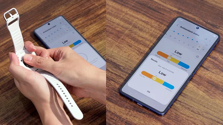 Galaxy Watch 8 Antioxidant Index: A Useful 5-Second Check A person using the Antioxidant Index feature on the Samsung Galaxy Watch 8.