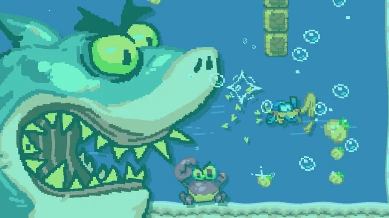 Volvy’s Adventure Gets a $5 Launch Against GTA 6 A large shark chases a smaller character in an underwater video game setting.