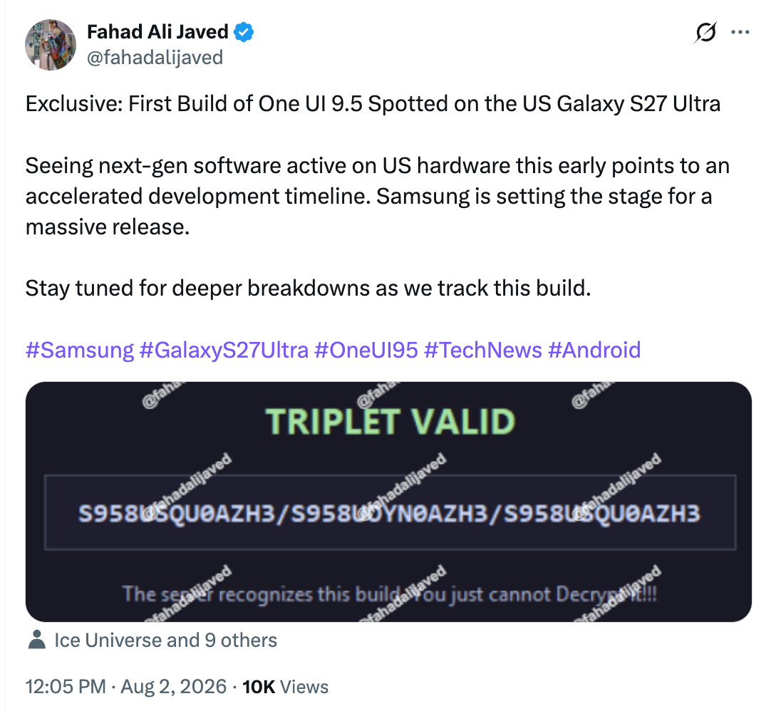 One UI 9.5 Appears in Latest Galaxy S27 Ultra Test Screenshot 2026 08 03 at 12.20.57 PM