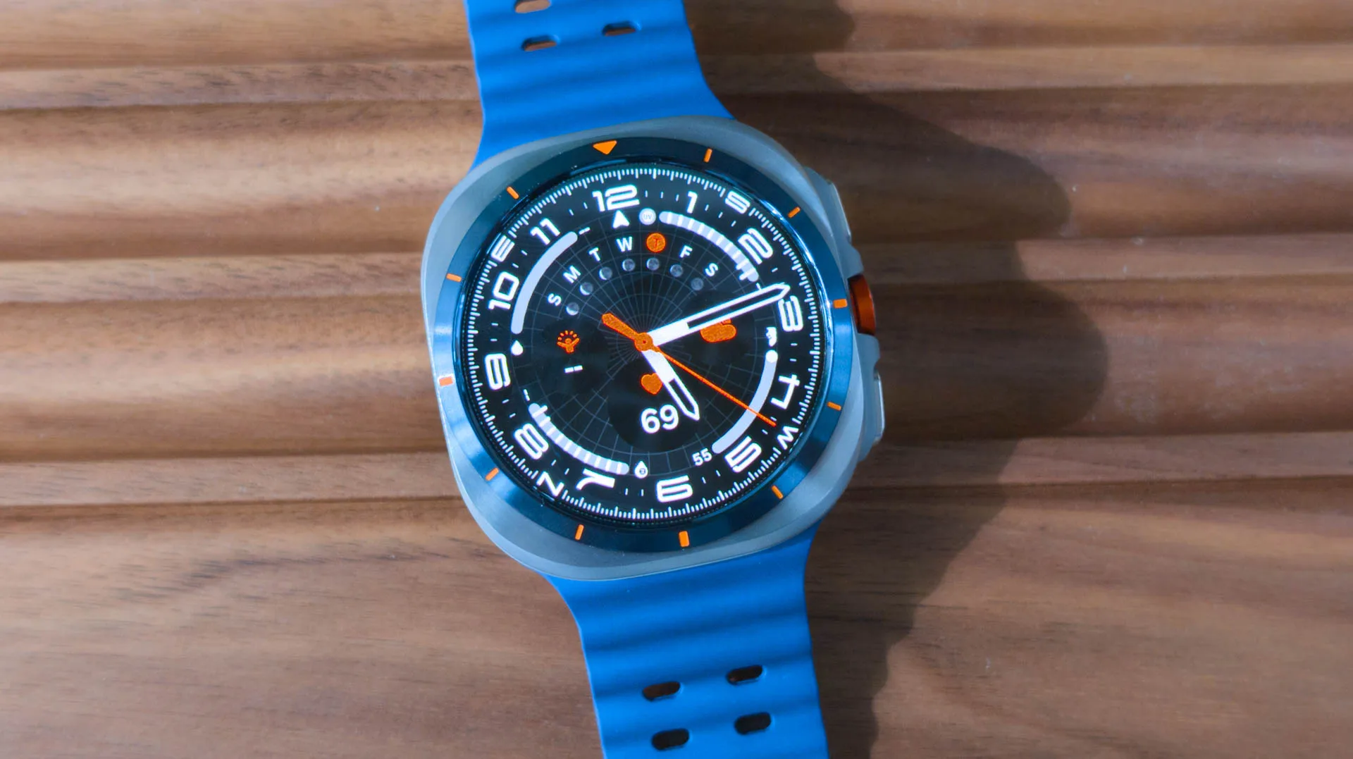 Gemini Neural Expressive Reaches Samsung’s Galaxy Watch Ultra Samsung Galaxy Watch Ultra 2025 Titanium Blue closeup on case and watch face