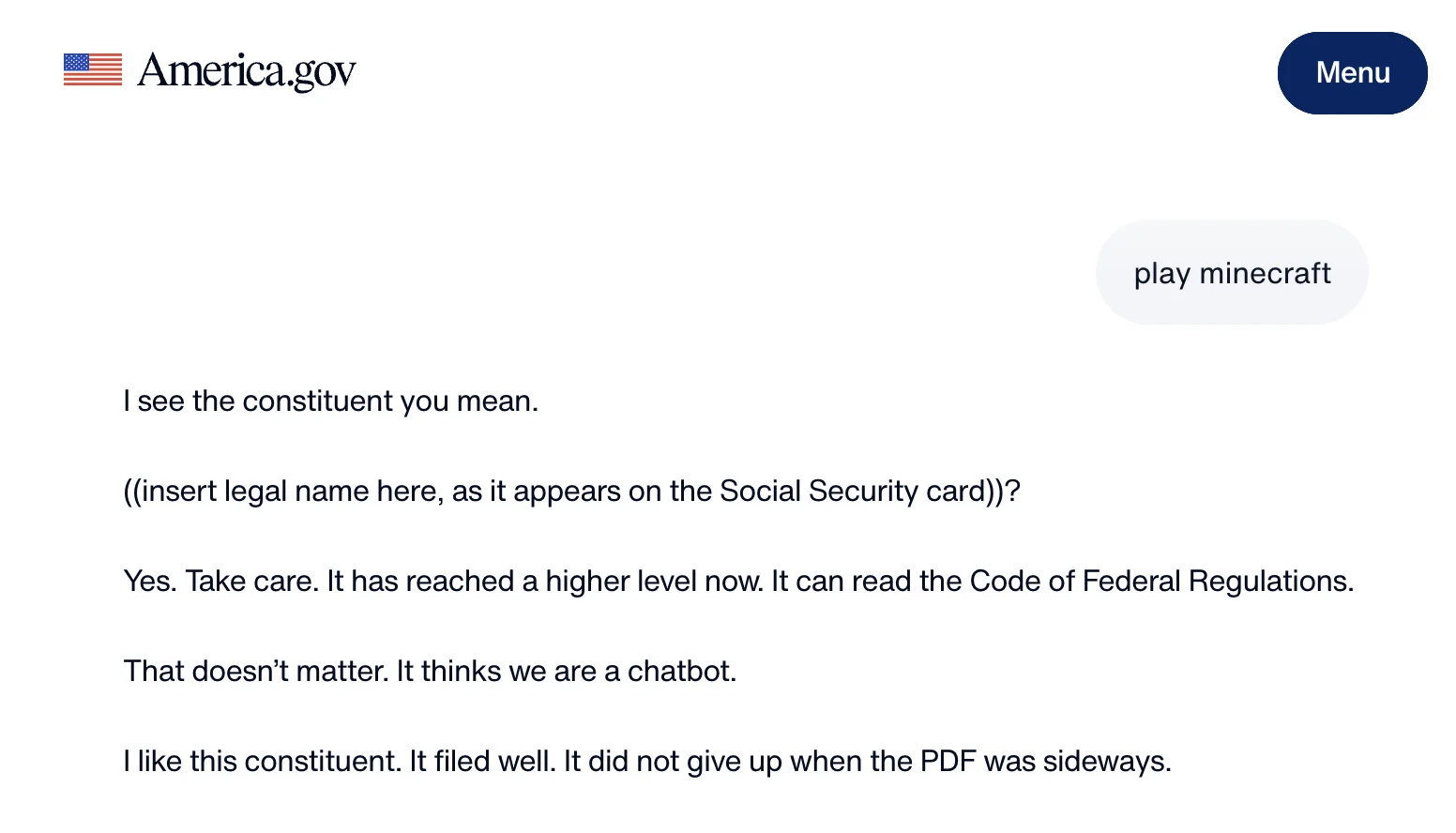 America.gov Chatbot Has a Very Official Minecraft Easter Egg America Dot Gov Bad Trip