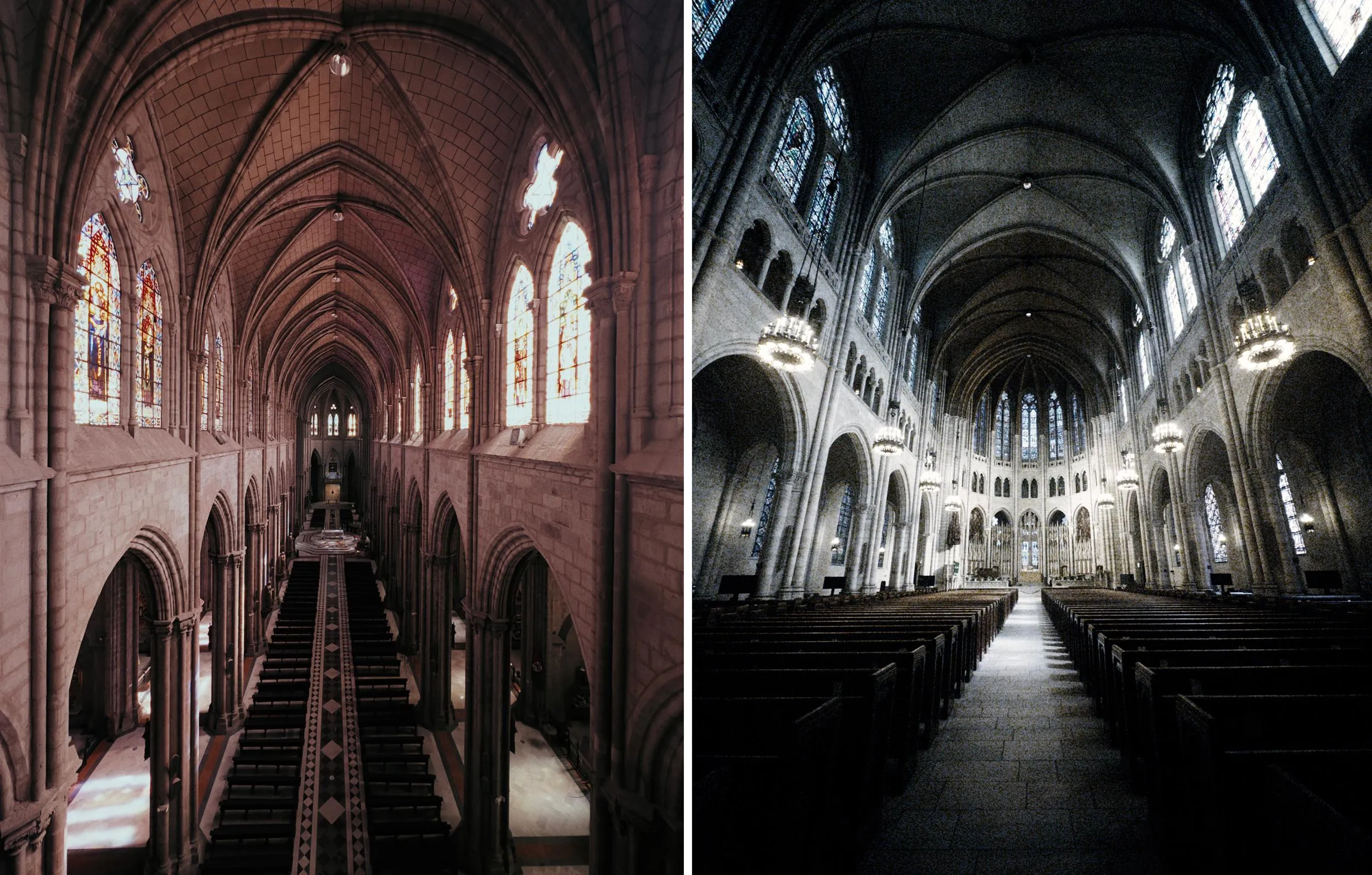 Halide Variable Aperture Control Gives iPhone 18 Pro More Range Two images of a cathedral captured using different film looks in the Halide camera app.